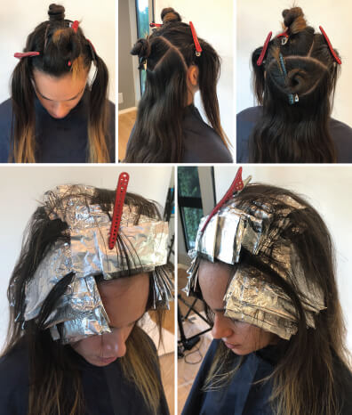 Gina_Live_2 Clients hair being colored with foils before and during