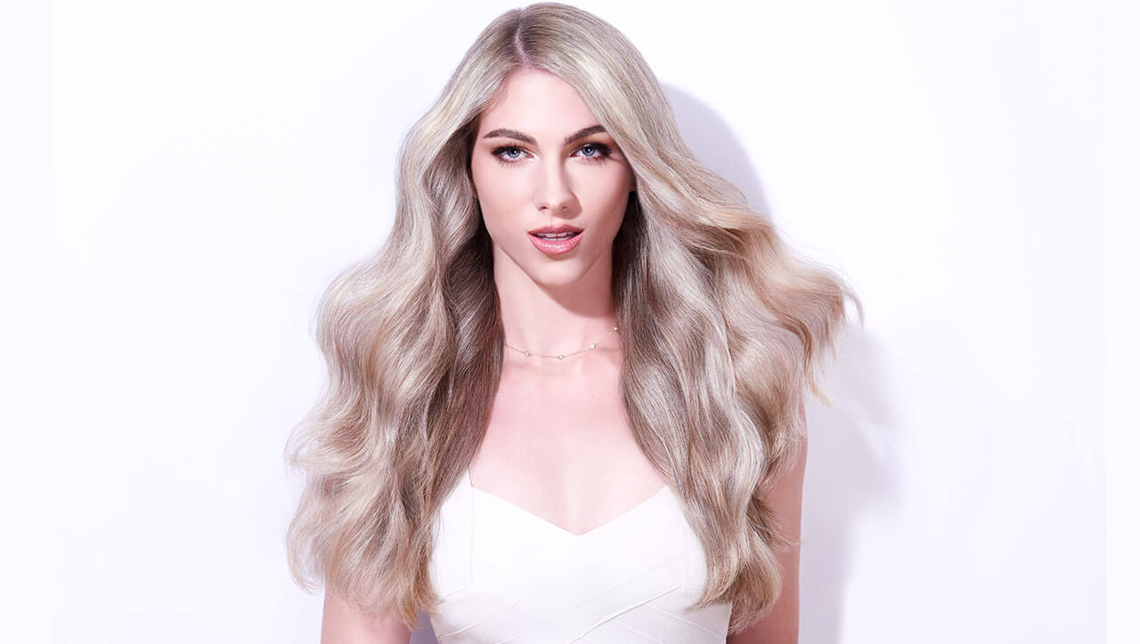 Silver blue siren hair color technique model after