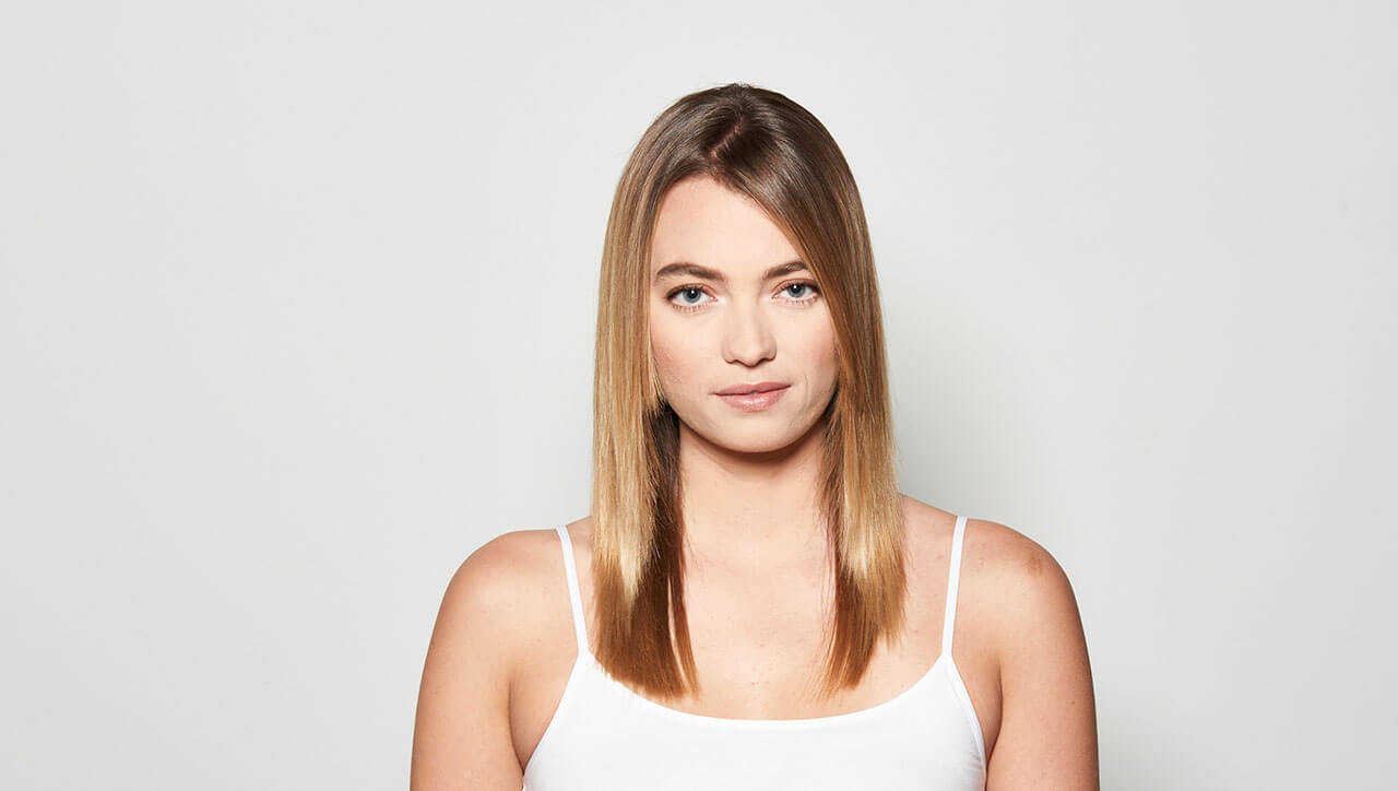 Smoked Taupe hair color technique model before