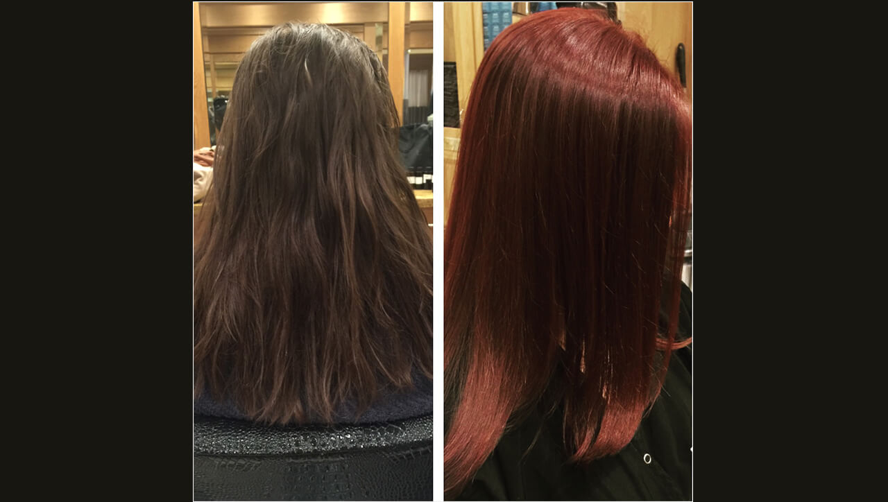 Fall Into Red Red Hair Color Formula Model Before and After