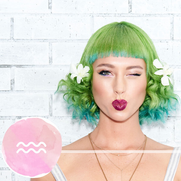 Aquarius-horoscope-model Model with vibrant green hair