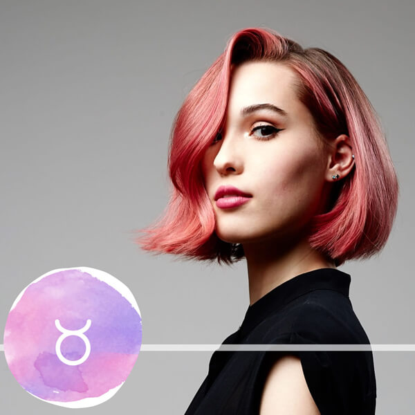 taurus-horoscope-model Model with pink hair with Taurus horscope model