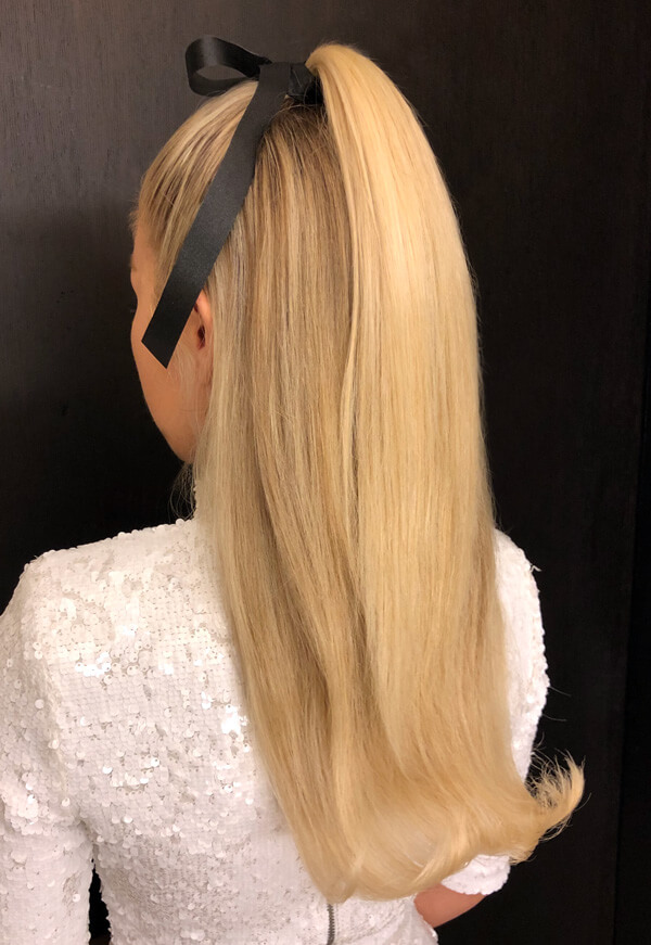 Half-Up-Flip-pony Hi half-up pony tail with bow