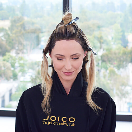 Womens hair parted into sections