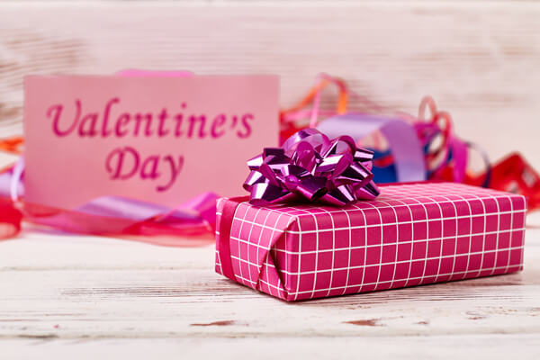 vday-present Gifts wrapped for Valentine's Day