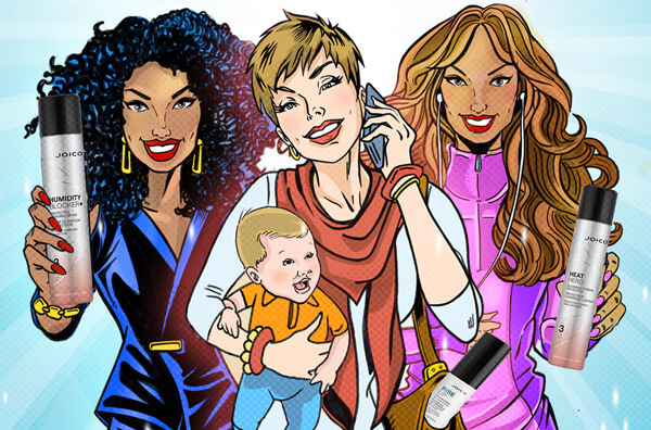 Guardians-of-Glam illustrated models with hair product