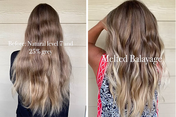 Melted-Balayage Model before and after hair color
