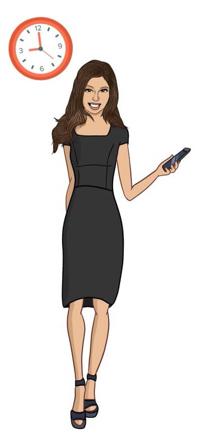 TardyToThePartyMartiFinal Tardy to the Party Marti Brunette Cartoon woman holding cell phone