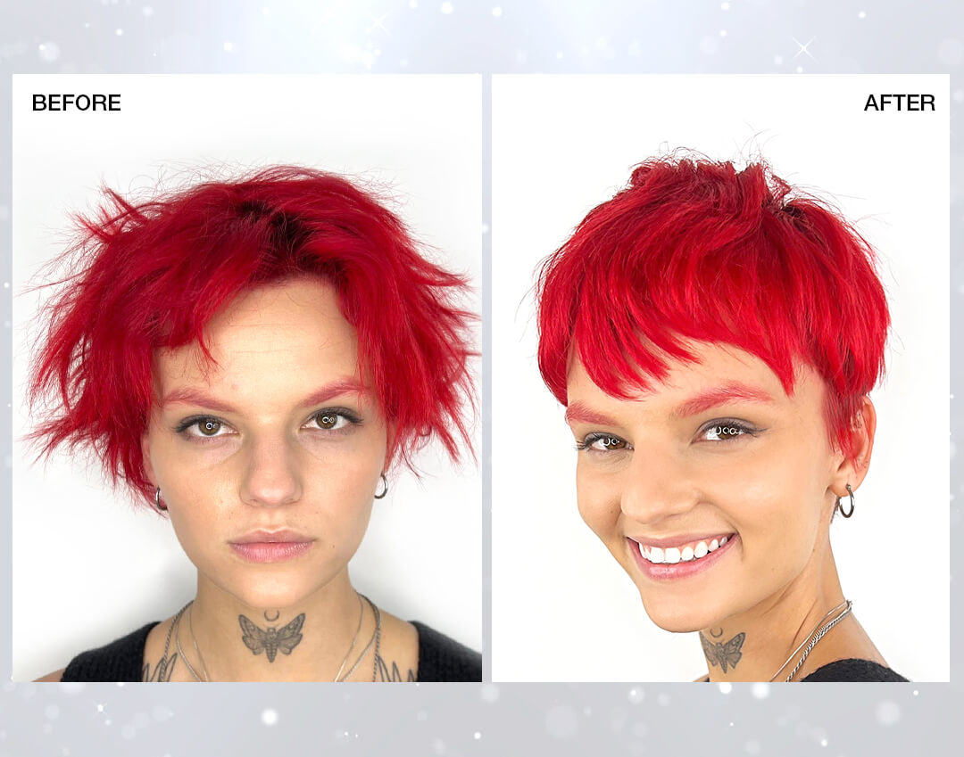 before and after red hair model