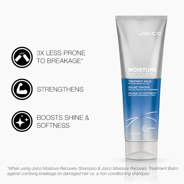 moistyure recovery treatment balm with benefits, three times less prone to breakage, strengthens, boosts shine and softness