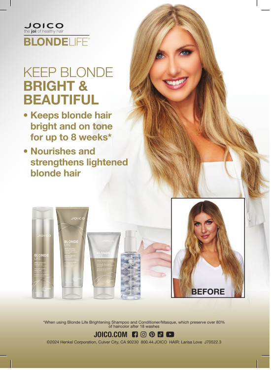 blonde life shampoo, conditioner, masque and oil with model