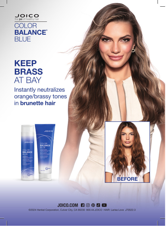 color balance blue shampoo and conditioner with model