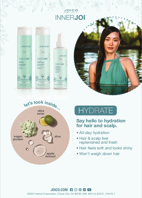innerjoi hydrate collection with model, featured ingredients tent card