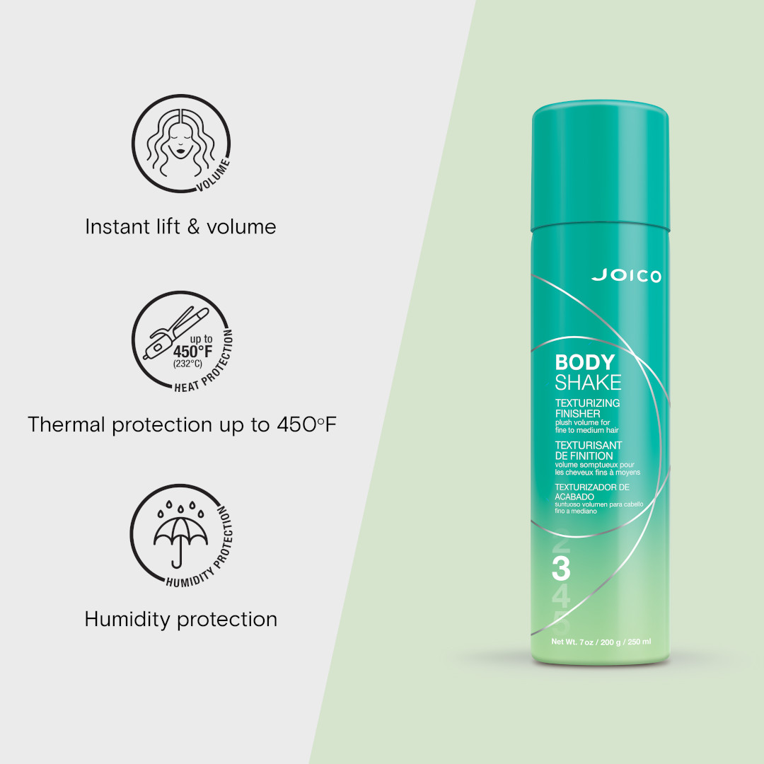 body shake can with benefits, instant lift and volume, thermal and humidity protection