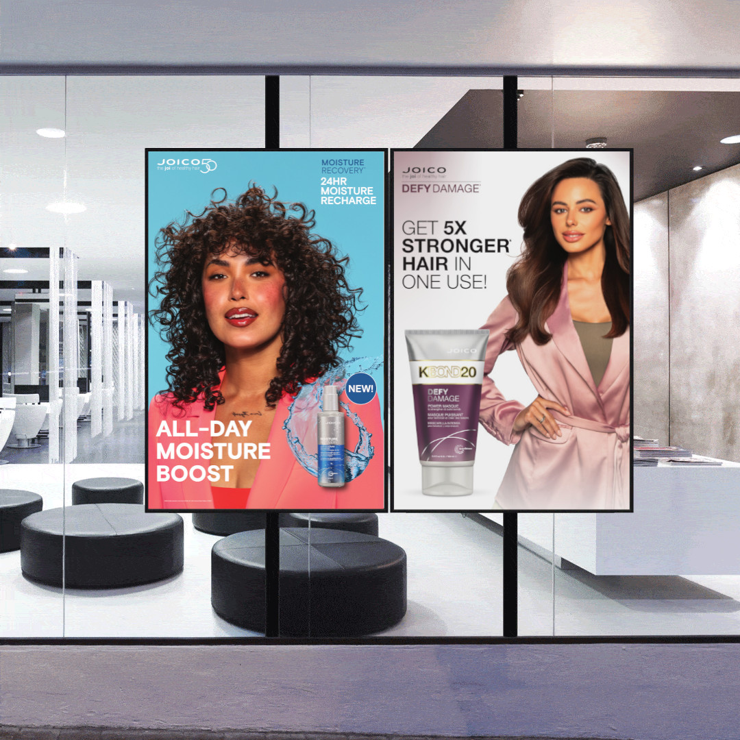 joico posters in front of salon