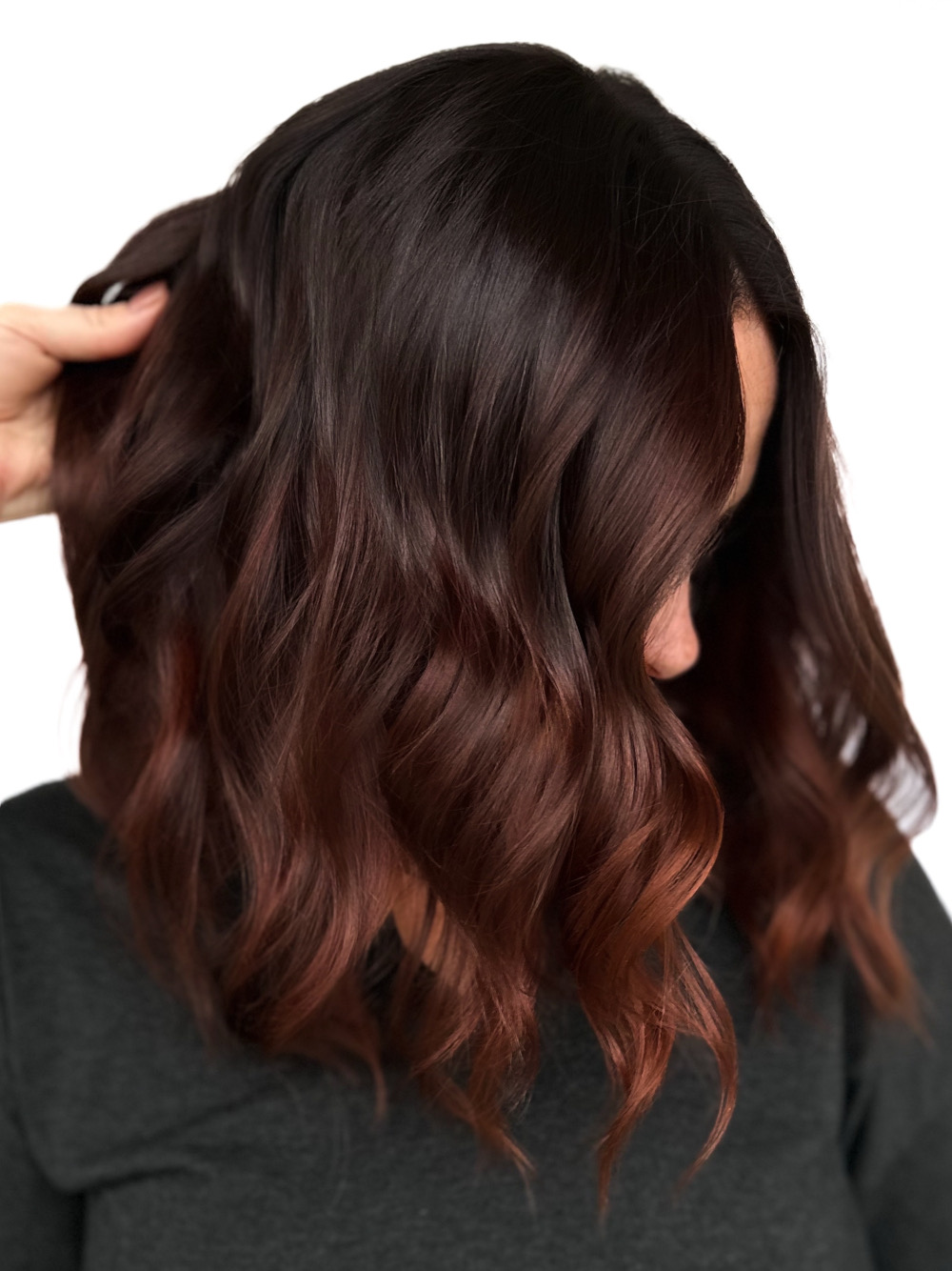 warm auburn hair model side