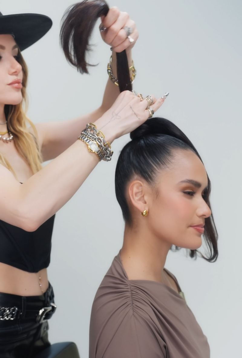 Hold Hero Ponytail model with stylist