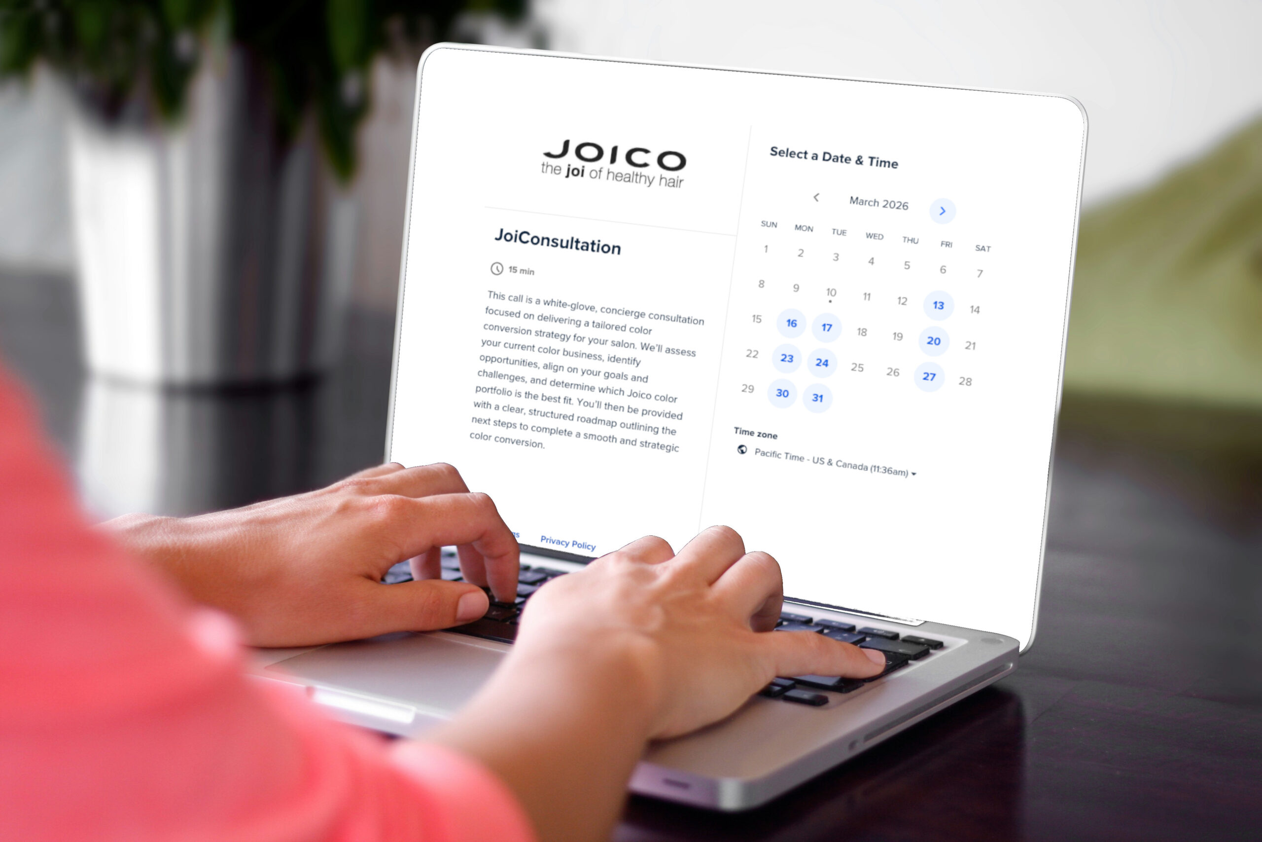laptop with joico on web page