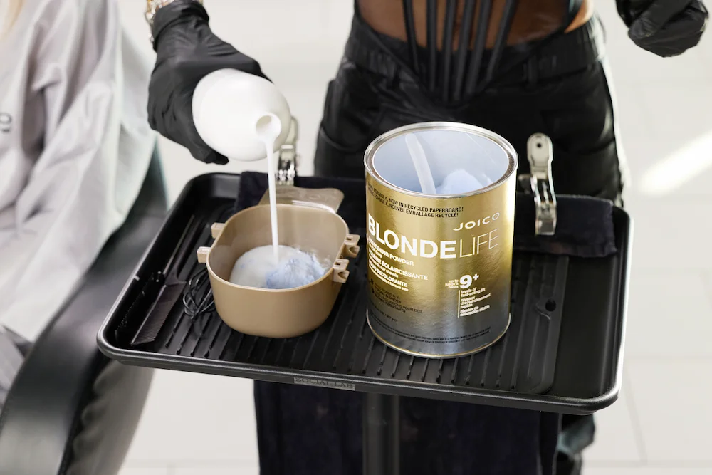 Joico blonde life being mixed into bowl